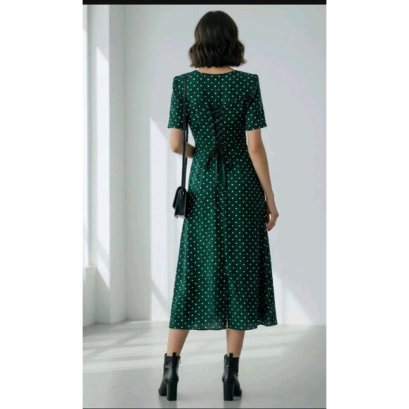 My Michelle Dress size 7/8 Preppy Polka Dot Rayon blend Swing Trad Wife 90s READ - Picture 5 of 16